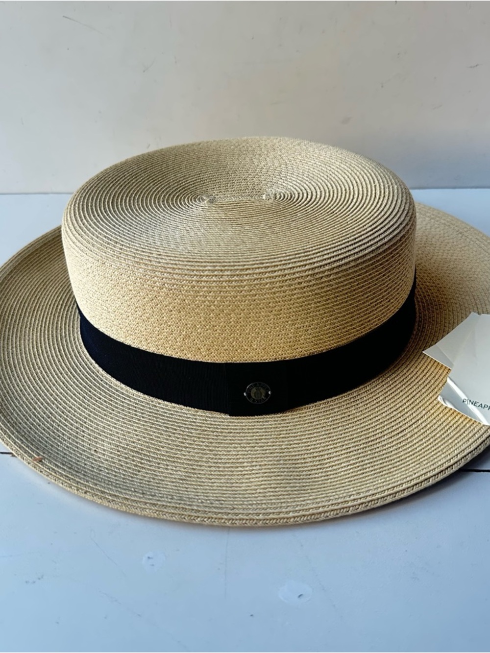 Men's Straw Boater Hat with Black Band - Natural